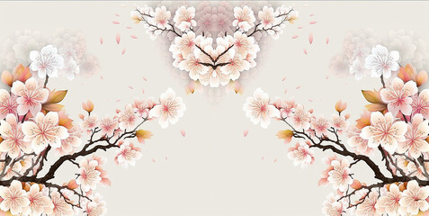 illustrazione di sfondo fotografico di ciliegi in flore, sakura, sovrapposizione rosata di fiori ideale per fotografia, bokeh, creata com intelligenza artificiale - obrazy, fototapety, plakaty