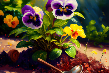 Little summer pansies. Generative Ai