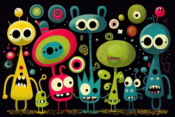 Cartoon space aliens. Whimsical. Generative AI