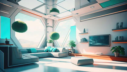 The Futuristic Living Room, featuring a sleek and modern living room design with a futuristic twist, showcasing the unique and innovative elements of this space, Generative AI