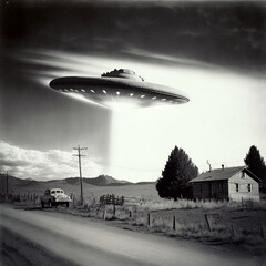 1940s Black and White UFO Photograph - Generative A.I.