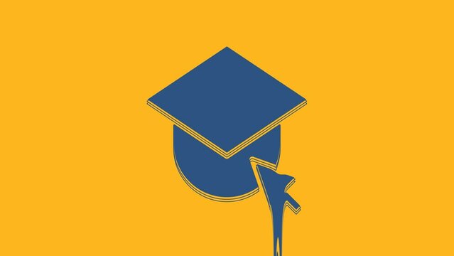 Blue Graduation cap on globe icon isolated on orange background. World education symbol. Online learning or e-learning concept. 4K Video motion graphic animation