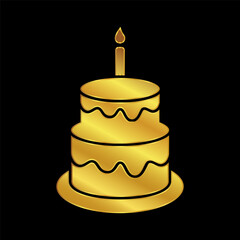 birthday cake icon in gold color, birthday cake vector logo illustration for graphic and web design