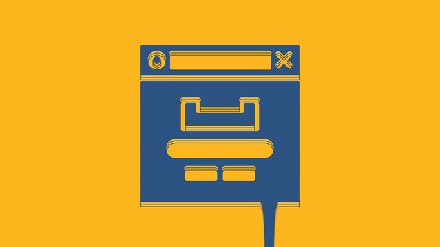 Blue Browser window icon isolated on orange background. 4K Video motion graphic animation