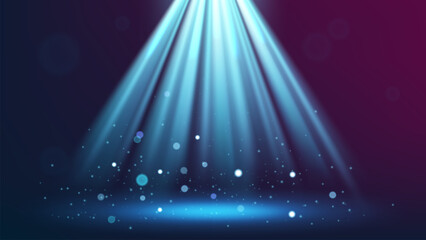 Blue Spotlight Shining with Sparks, Widescreen Vector Illustration