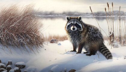 Obraz premium wild fox in the snow, Generative AI