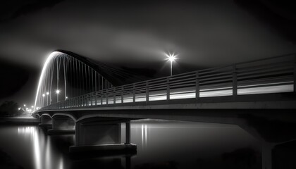 A minimalist shot of a bridge at night with long exposure 35mm lens f2 charcoal sketch wide  Generative AI