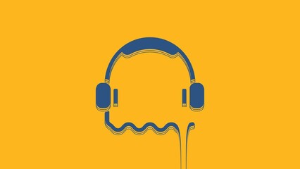 Blue Headphones icon isolated on orange background. Support customer service, hotline, call center, faq, maintenance. 4K Video motion graphic animation
