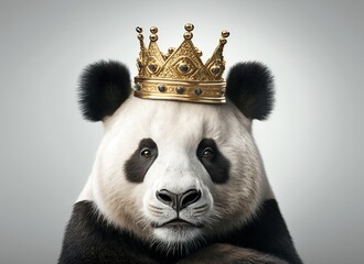 panda with a golden crown white background IA