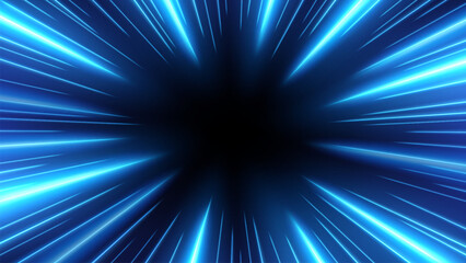 Blue Rays Zoom in Motion Effect, Light Color Trails. Vector Illustration