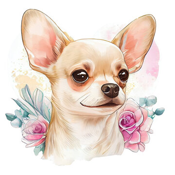Cute Chihuahua Dog, Watercolor, Happy Dog, Isolated on transparent background. Generative AI