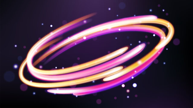 Colorful Light Trails, Long Time Exposure Motion Blur Effect. Vector Illustration