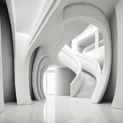 Fototapeta premium Abstract architecture background. Modern white interior and exterior disign. Art to print. oncept for designers and architects. Wallpaper. Generative AI.