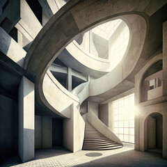 Fototapeta premium Abstract architecture background. Modern white interior and exterior disign. Art to print. oncept for designers and architects. Wallpaper. Generative AI.