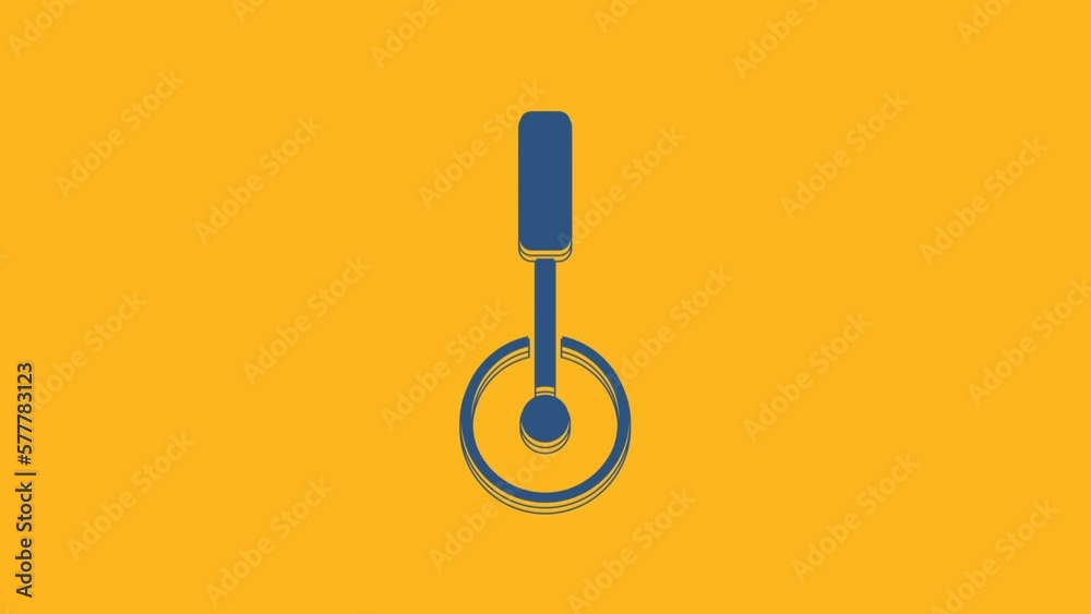 Poster blue pizza knife icon isolated on orange background. pizza cutter sign. steel kitchenware equipment.