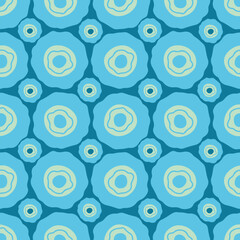 Stylised blue floral seamless pattern. Hand drawn repeated pattern. Grid arrangement