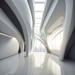 Fototapeta premium Abstract architecture background. Modern white interior and exterior disign. Art to print. oncept for designers and architects. Wallpaper. Generative AI.
