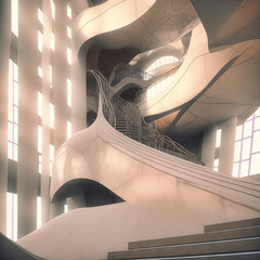 Obraz premium Abstract architecture background. Modern white interior and exterior disign. Art to print. oncept for designers and architects. Wallpaper. Generative AI.