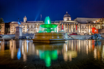 Trafalgar Square in London at night