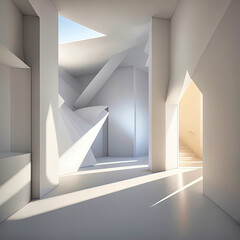 Obraz premium Abstract architecture background. Modern white interior and exterior disign. Art to print. oncept for designers and architects. Wallpaper. Generative AI.