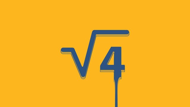 Blue Square root of 4 glyph icon isolated on orange background. Mathematical expression. 4K Video motion graphic animation