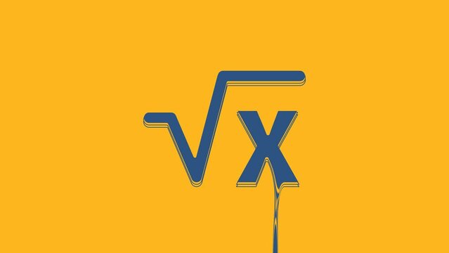 Blue Square root of x glyph icon isolated on orange background. Mathematical expression. 4K Video motion graphic animation