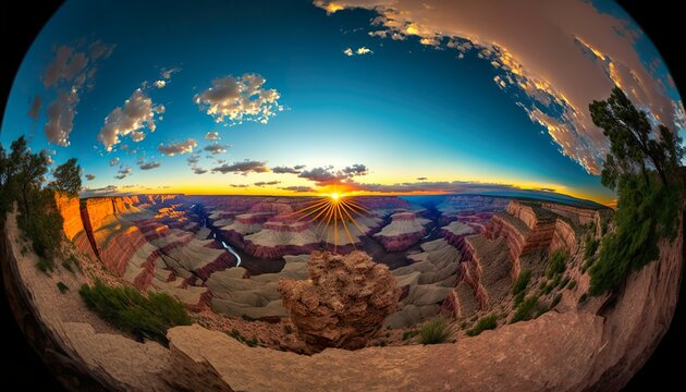 A stunning photograph of a sunset over the Grand Canyon 24mm lens f11 vibrant wide  Generative AI