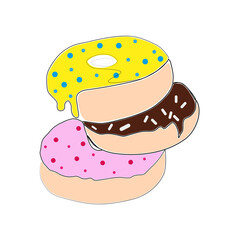 continuous one line drawing of donuts. vector illustration of delicious sweets.