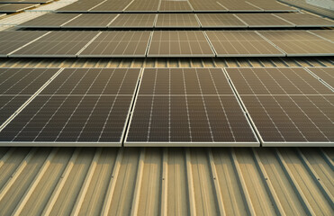 solar panel with sunlight and blue sky background. concept clean energy power in nature