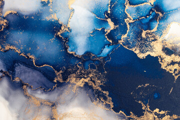 Marble ink abstract art from exquisite original painting for abstract background . Painting was painted on high quality paper texture to create smooth marble background pattern of ombre alcohol ink . © InfiniteFlow