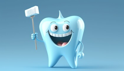 Cute 3D Teeth Character in Blue and White. AI Generative.