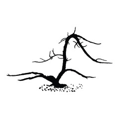 Naked tree silhouette. Hand drawn isolated shape of the tree stem without leaves or needles. Winter season tree or dead old plant. Dropped sick dry foliage. Vector.