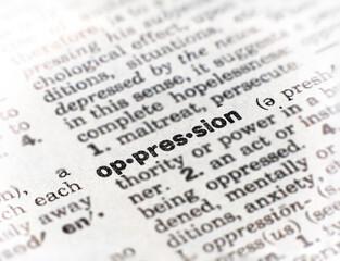 closeup of the word oppression - obrazy, fototapety, plakaty