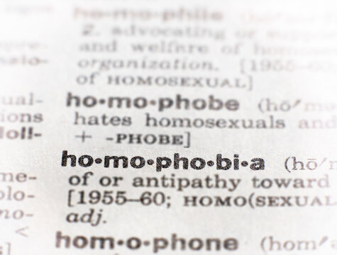 closeup of the word homophobia