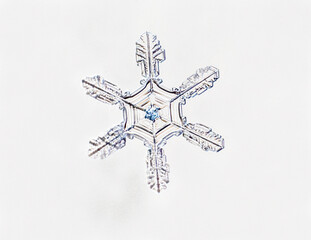 macro photo of a snowflake on a white background