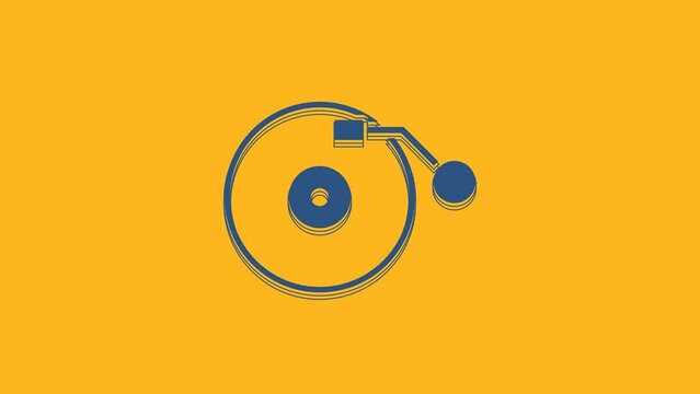 Blue Vinyl player with a vinyl disk icon isolated on orange background. 4K Video motion graphic animation