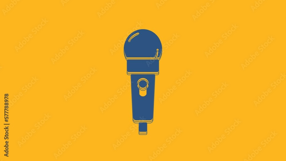 Poster blue microphone icon isolated on orange background. on air radio mic microphone. speaker sign. 4k vi