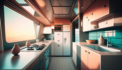 "The Futuristic Kitchen: An Architectural Photography", featuring a sleek and modern kitchen design with a futuristic twist, showcasing the unique and innovative elements of this space, Generative AI