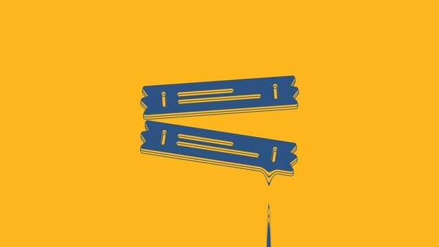Blue Sugar stick packets icon isolated on orange background. Blank individual package for bulk food products as coffee, salt, spices. 4K Video motion graphic animation