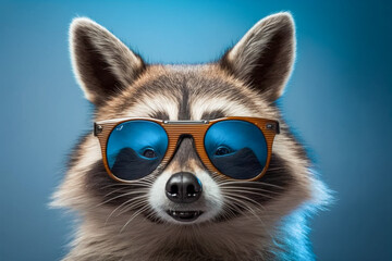 Cute raccoon in the sunglasses, super photo realistic background, generative ai