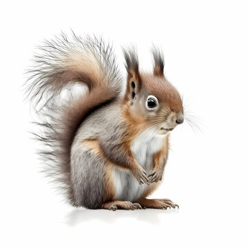 Red Squirrel Isolated White. Generative AI