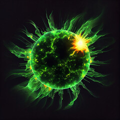 Obraz premium Green sun, star in the dark space