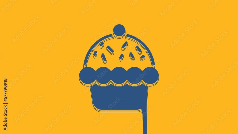 Wall mural blue cupcake icon isolated on orange background. 4k video motion graphic animation