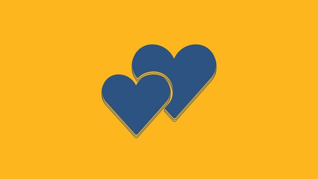 Blue Heart icon isolated on orange background. Romantic symbol linked, join, passion and wedding. Valentine day symbol. 4K Video motion graphic animation