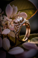 Jeweled Wedding Ring in a Garden Oasis - ai generated