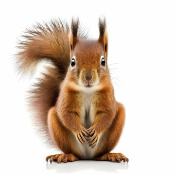 Red Squirrel Isolated White. Generative AI