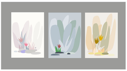 Tulips shapes background template. for banners. Modern trendy graphic design. Colourful collection set. Book cover, poster flier book mark uses.