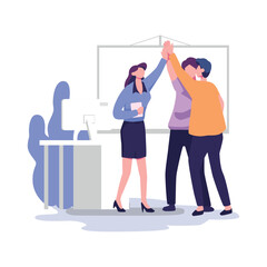 Business team celebrating work success in office together flat illustration vector