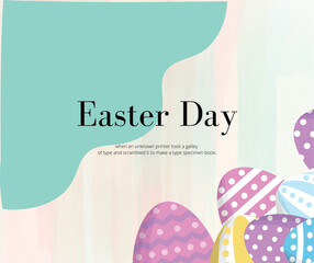 Happy easter day celebration card with colorful egg and bunnies. Vector illustration banner or poster