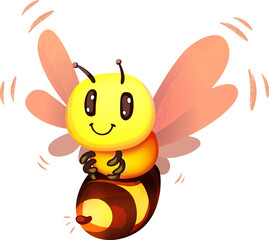 Cute Cartoon Bee Vector Illustration, Warm Colors, Happy Face